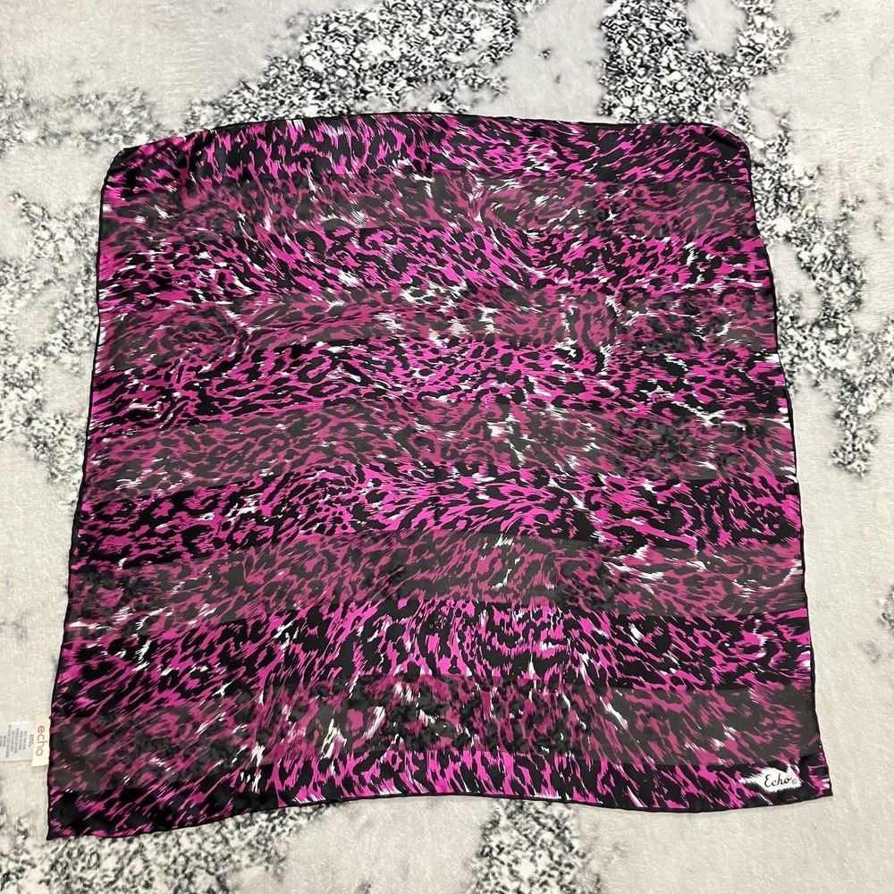 Echo Silk Scarf Pink Black Animal Print Square 100% Silk Lightweight